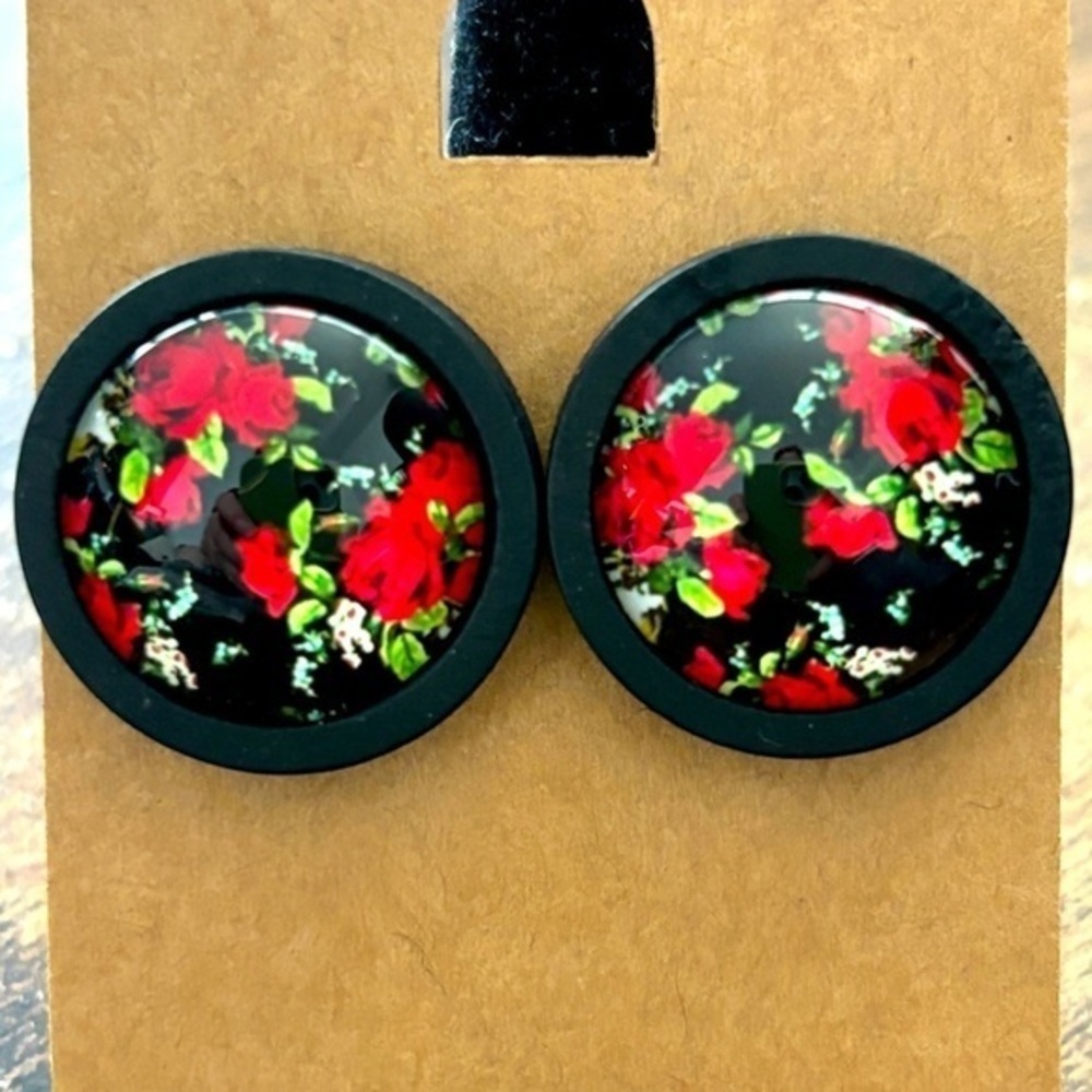 Statement Floral Glass Dome Stud Earrings – Trendy & Handmade